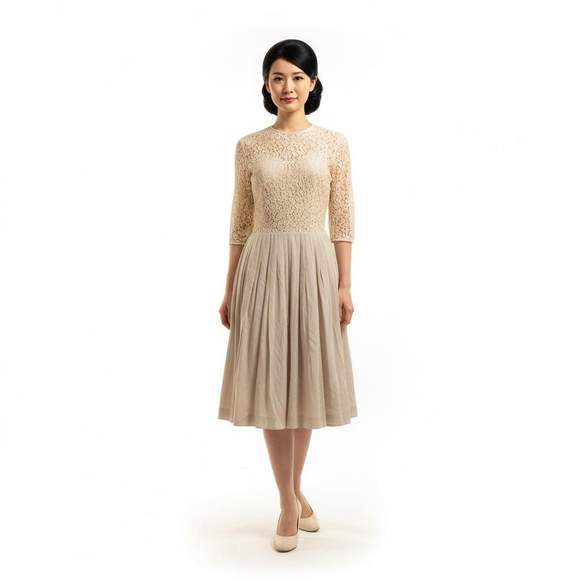 Miss Elliette Dresses & Skirts - Miss Elliette Vintage Beige Lace Dress Size 12